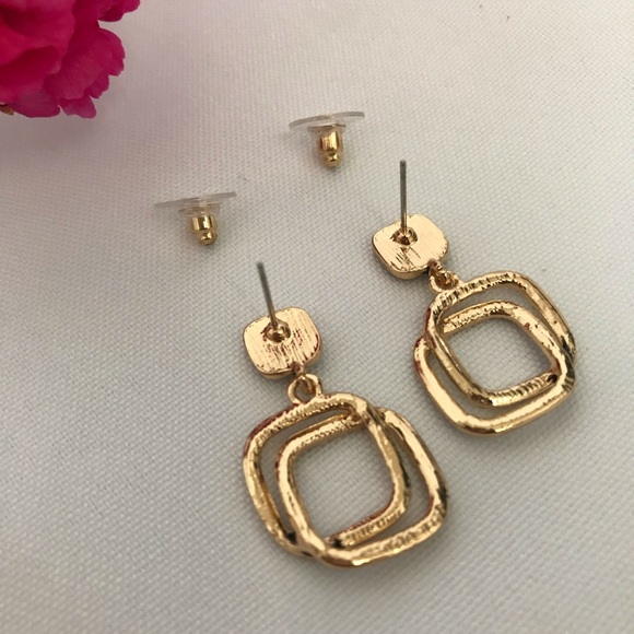 Gold-Tone Black Enamel Glass Stone Drop Earrings - Picture 4 of 13